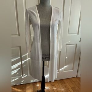 Cable & Gauge White Open-Front Long Cardigan